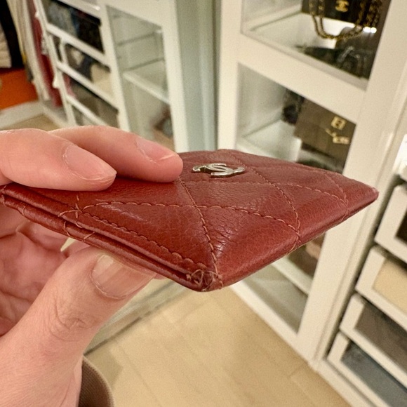 CHANEL Leather Card Holder - Burgundy with Silver CC - Picture 5 of 6